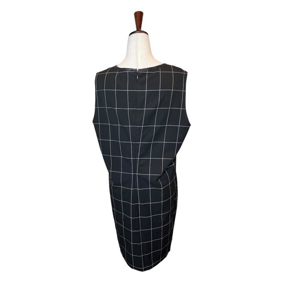 LAUREN Ralph Lauren Leather Trim Windowpane Plaid Shift Dress Black Size 16 - Picture 5 of 9
